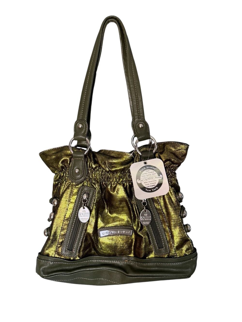Kathy Van Zeeland Metallic Green Gold Shoulder Bag NWT Y2K Glam NEW Flawed